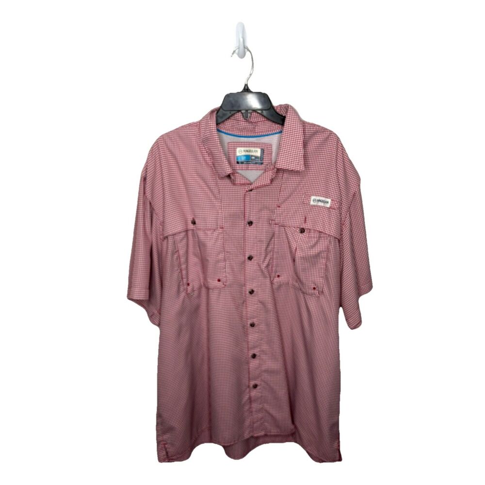 Magellan Outdoors Adventure Gear Red Plaid Fish Button Down Shirt Relaxed Fit 2X